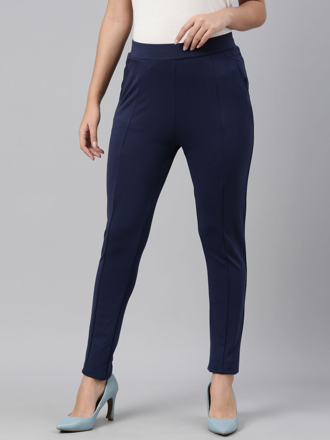 Buy Navy Blue Mid Rise Striped Pants For Women Online in India  VeroModa