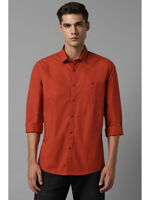 Louis Philippe Men Orange Slim Fit Solid Full Sleeves Casual Shirt