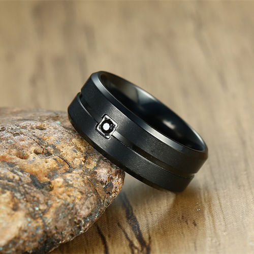 Peora Black Diamond Groove Band Ring For Men Boys (PX9R72)