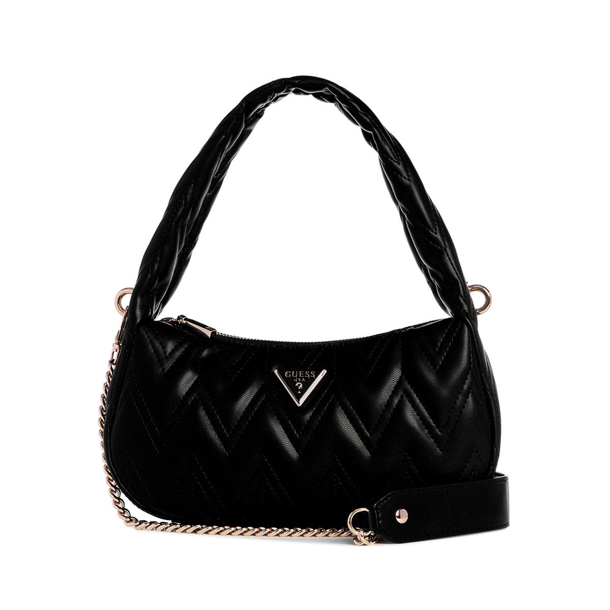 Buy Guess Black Quilted Eda Top Zip Shoulder Bag Online