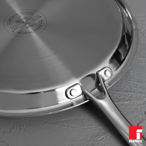 Bergner Hitech Triply Stainless Steel Scratch Resistant Non Stick Tawa/Dosa  Tawa, 28 cm, Induction Base, Food Safe (PFOA Free), 5 Years Warranty,  Silver