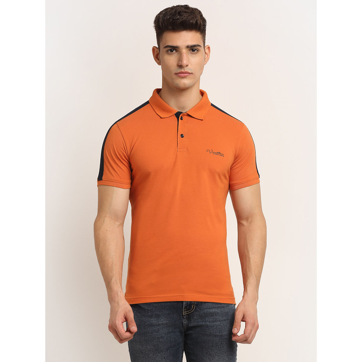VENITIAN Men Printed Polo Neck Orange T 
