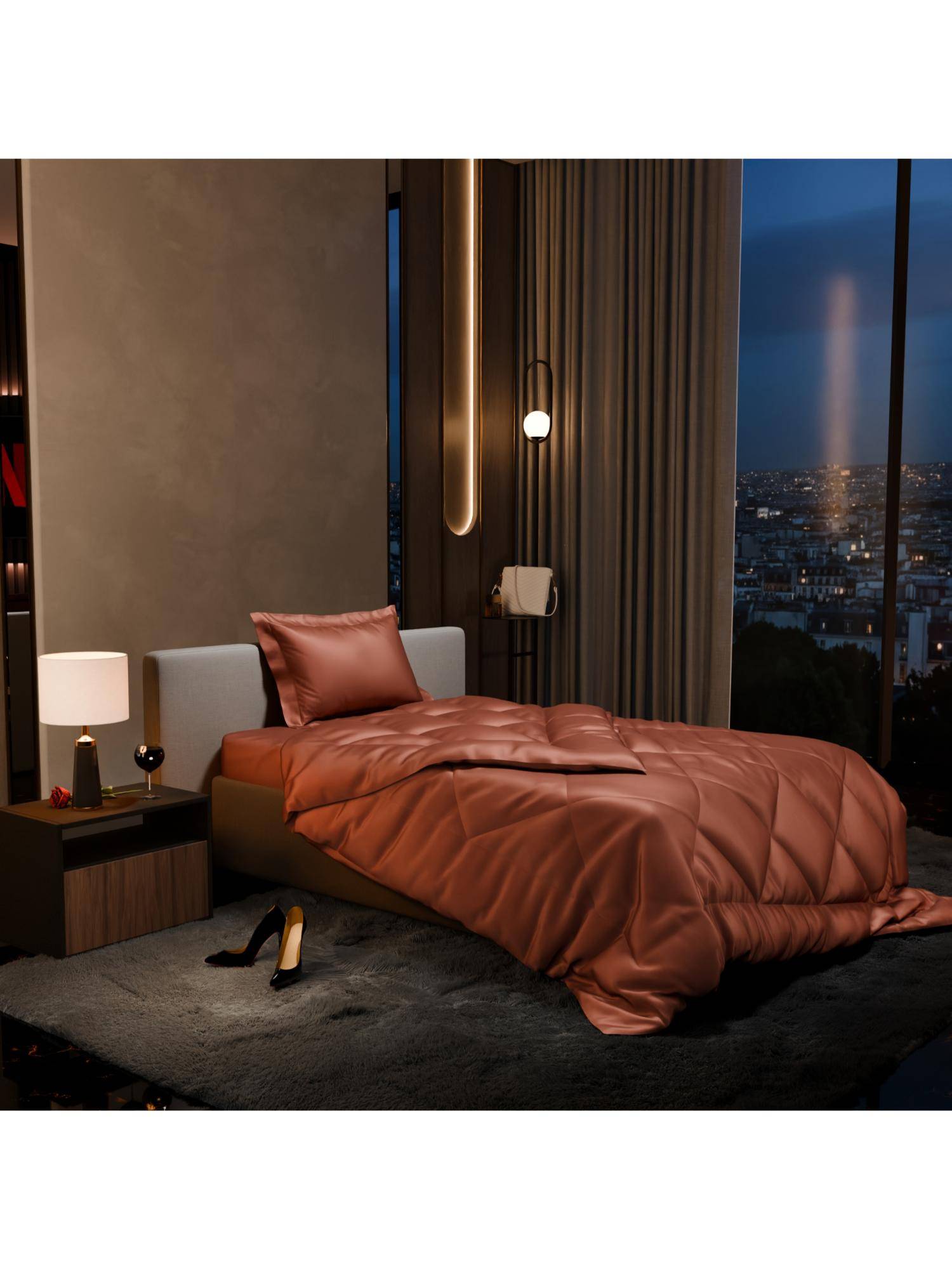 Stoa Paris Date Night Brown Satin Single Comforter