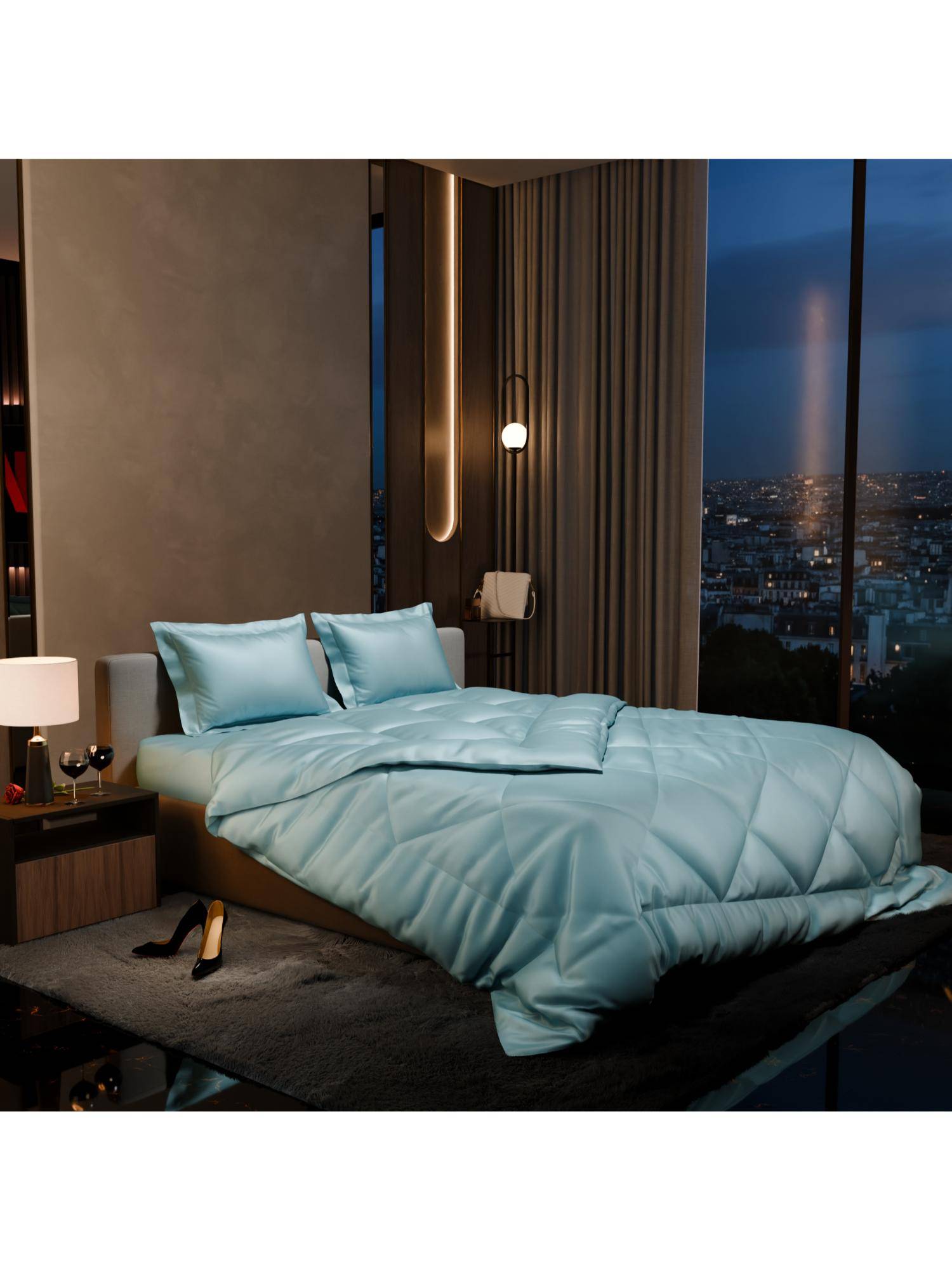 Stoa Paris Date Night Blue Satin Double Comforter