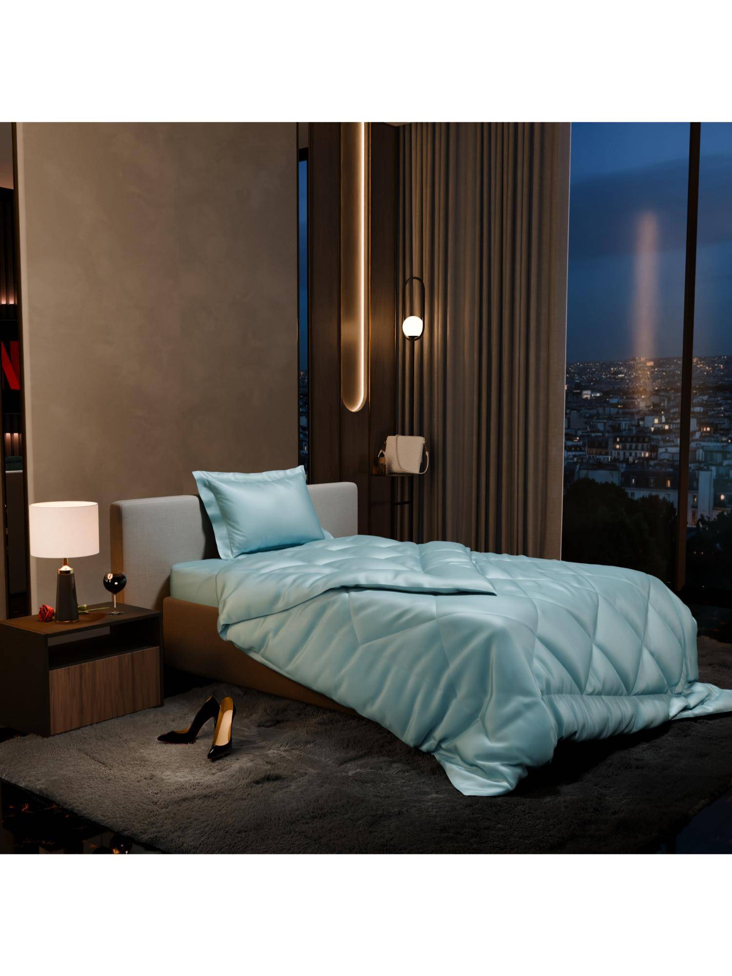 Stoa Paris Date Night Blue Satin Single Comforter