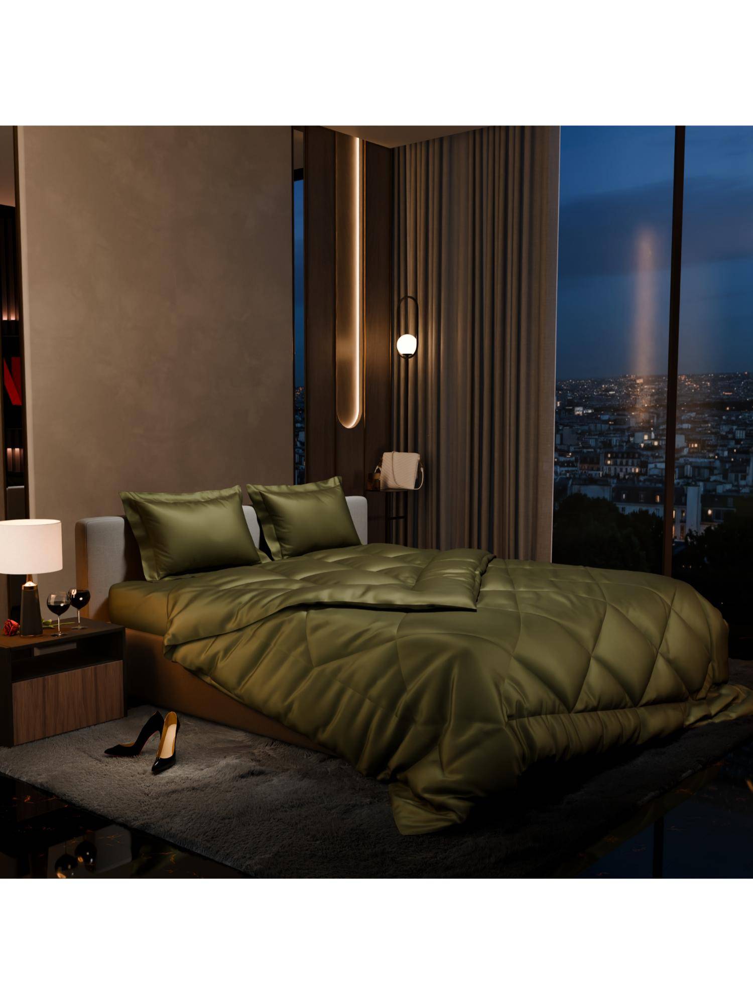 Stoa Paris Date Night Olive Oasis Satin Double Comforter
