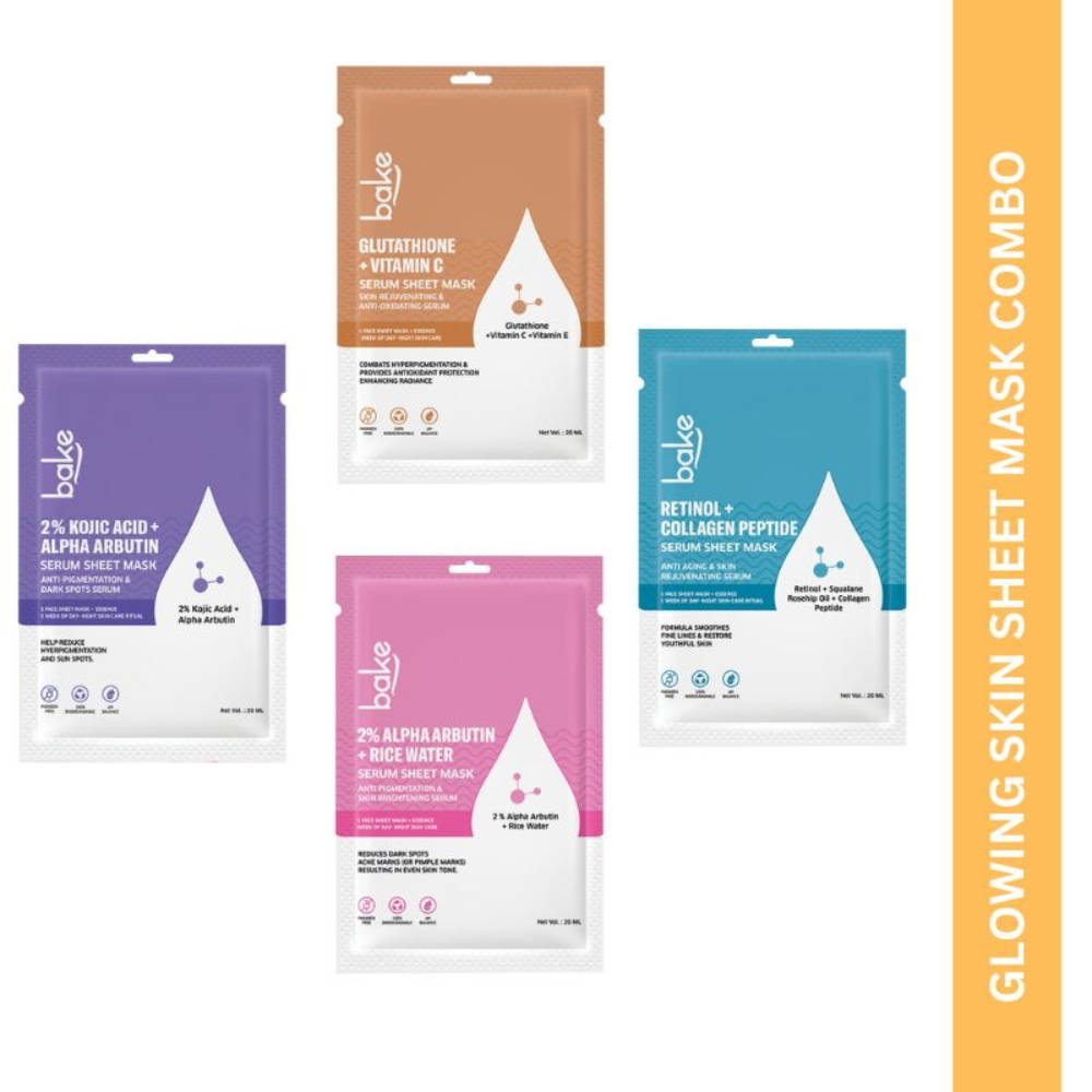 BAKE Skin Brightening & Glowing Face Sheet Mask Combo