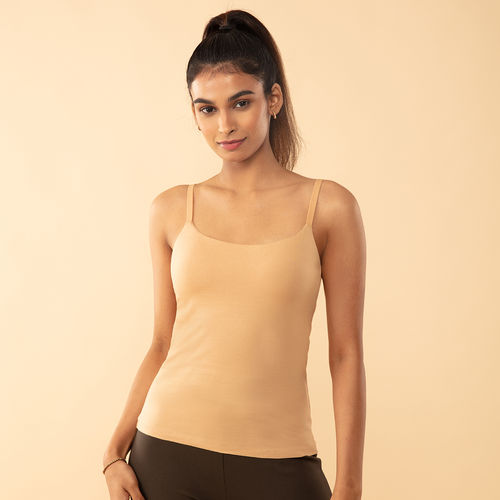 Buy Nykd by Nykaa Cotton Camisole slip with in-built Bra - NYC003 Sand  Online