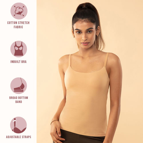 Buy Nykd by Nykaa Cotton Camisole slip with in-built Bra - NYC003 Sand  Online