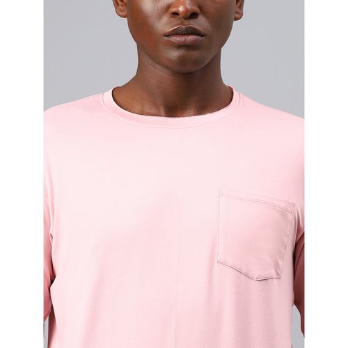 Fitkin Men Nude Pink Raw Edge Neck Style Long Sleeves T-Shirt (S)