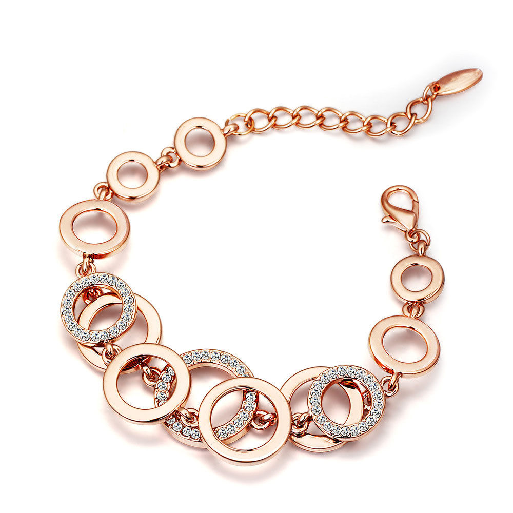 Pink Round Cut CZ Adorned Brass Gold Plated Chain Bracelet  VOYLLA