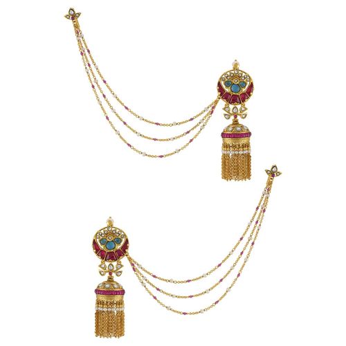 Buy Tribe Amrapali Silver Gold Plated Lotus Moon Jhumki Hair Chain