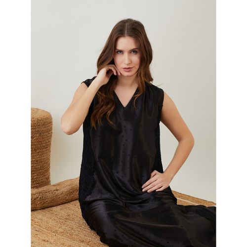 Buy The Kaftan Company Black Satin Negligee Nightdress with Lace
