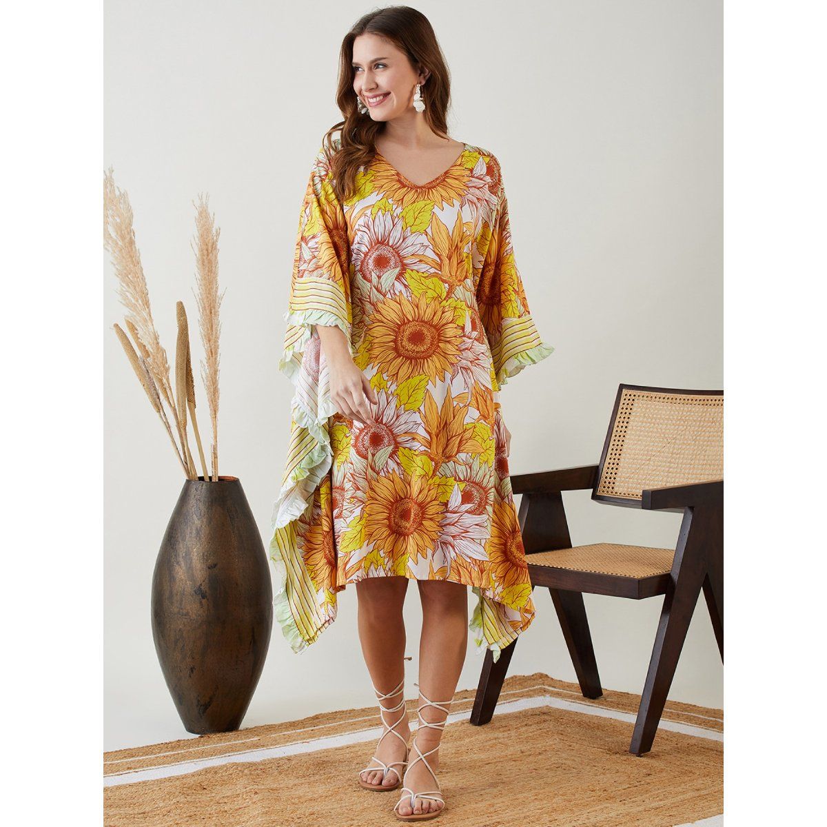 SUNFLOWER KAFTAN-GREY TO INDIGO BLUE SHADED main image 1