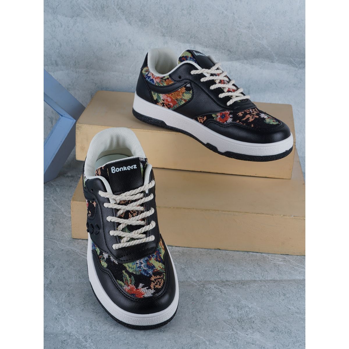 Buy Iconics Black Women Floral Sneakers Online