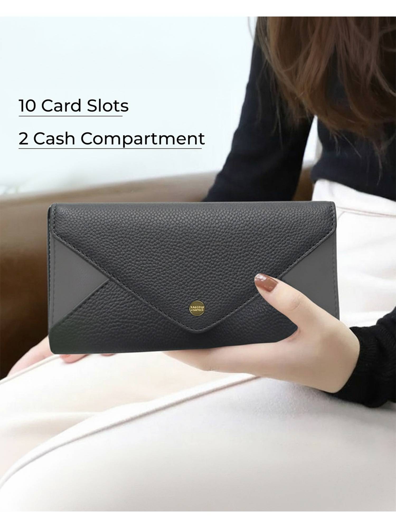 Carlton London Elegant Textured Envelope Long Wallet With Multi-Card Organizer Grey