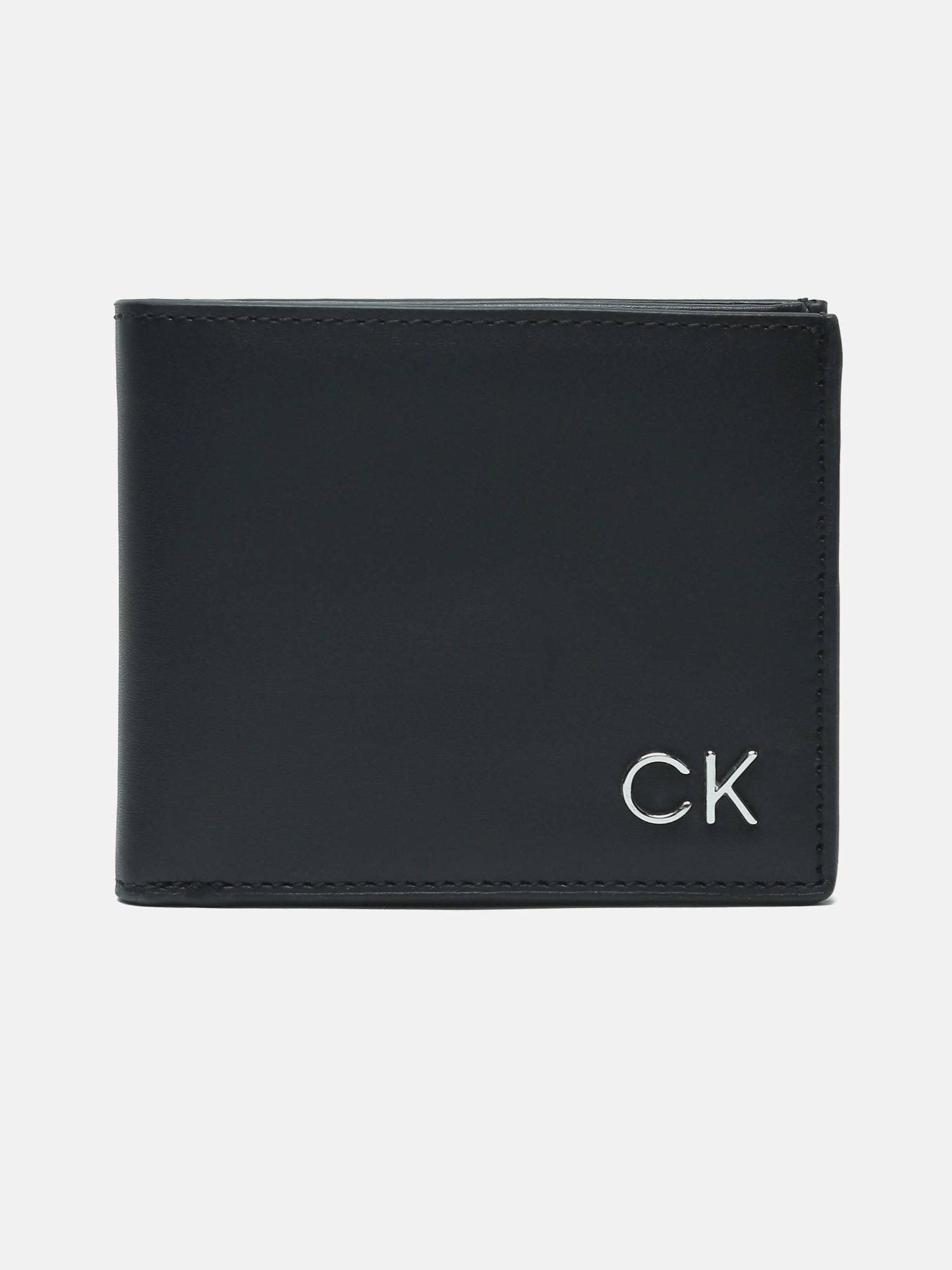 Calvin Klein Solid Black Leather Bi-Fold Wallet