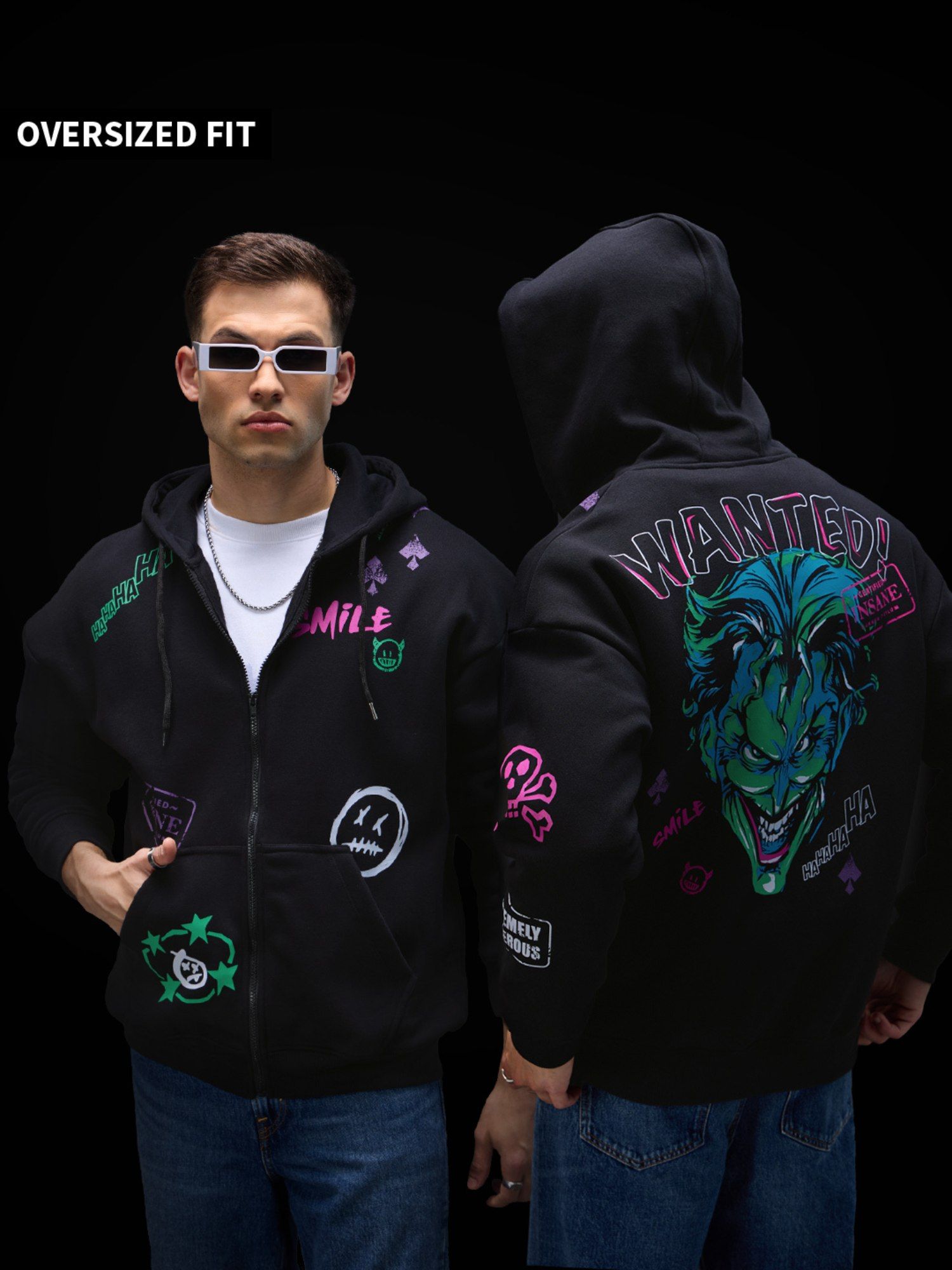 Buy The Souled Store Official Joker Wanted! Men Oversized Hoodies
