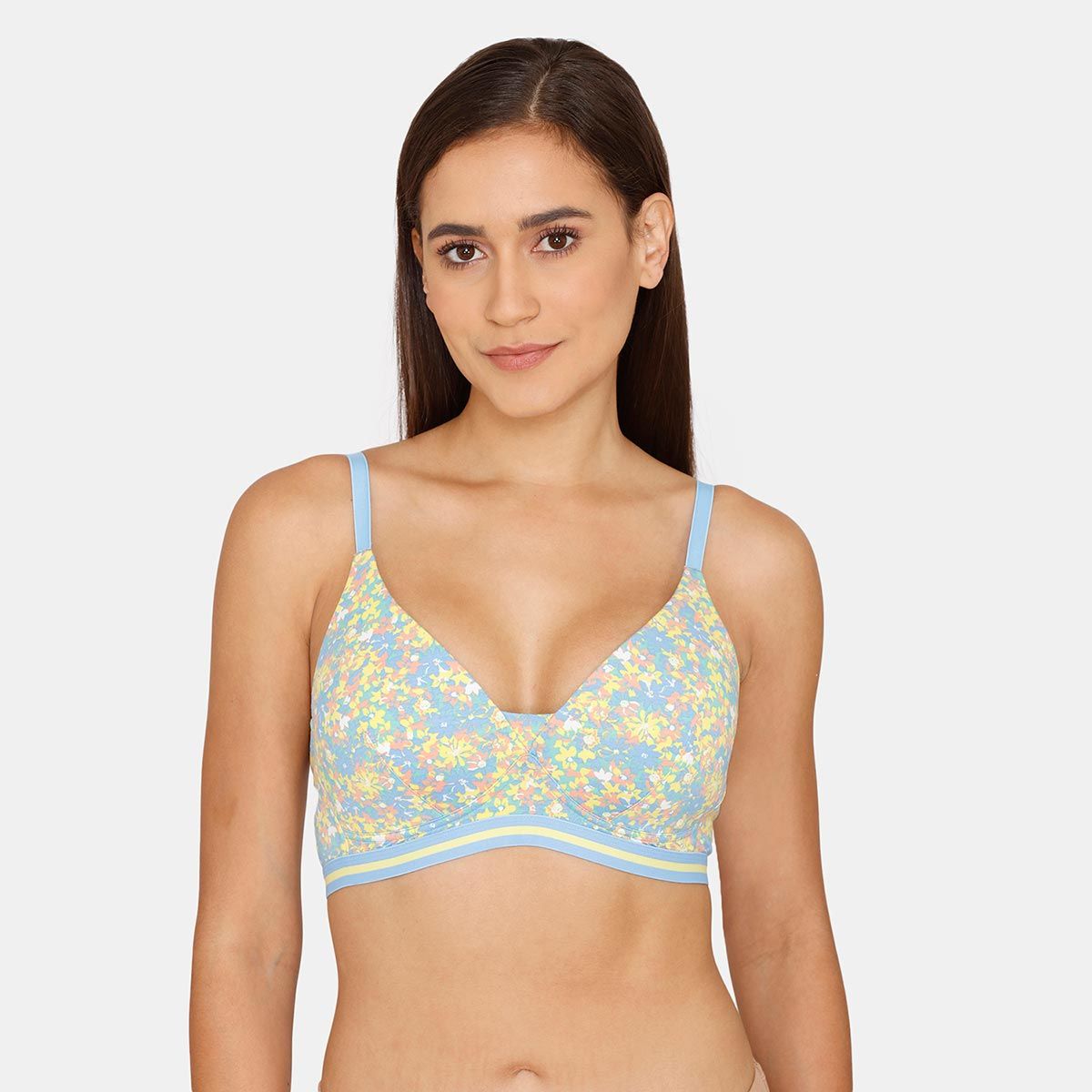 Zivame Vivacious Padded Non-Wired 3/4th Coverage T-Shirt Bra With Hipster  Panty - Blue Print