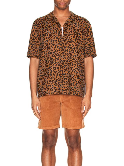 Banks Journal Men's Wilder Short Sleeve Shirt - Leopard Print, Camel/Tan, Large | Vintage Wash Camp Collar