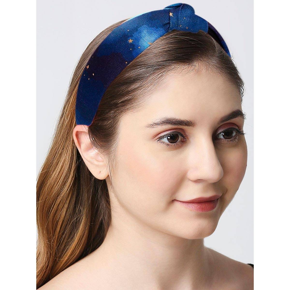 OOMPH Women Latest Stylish Galaxy Print Blue Knotted Hair Band