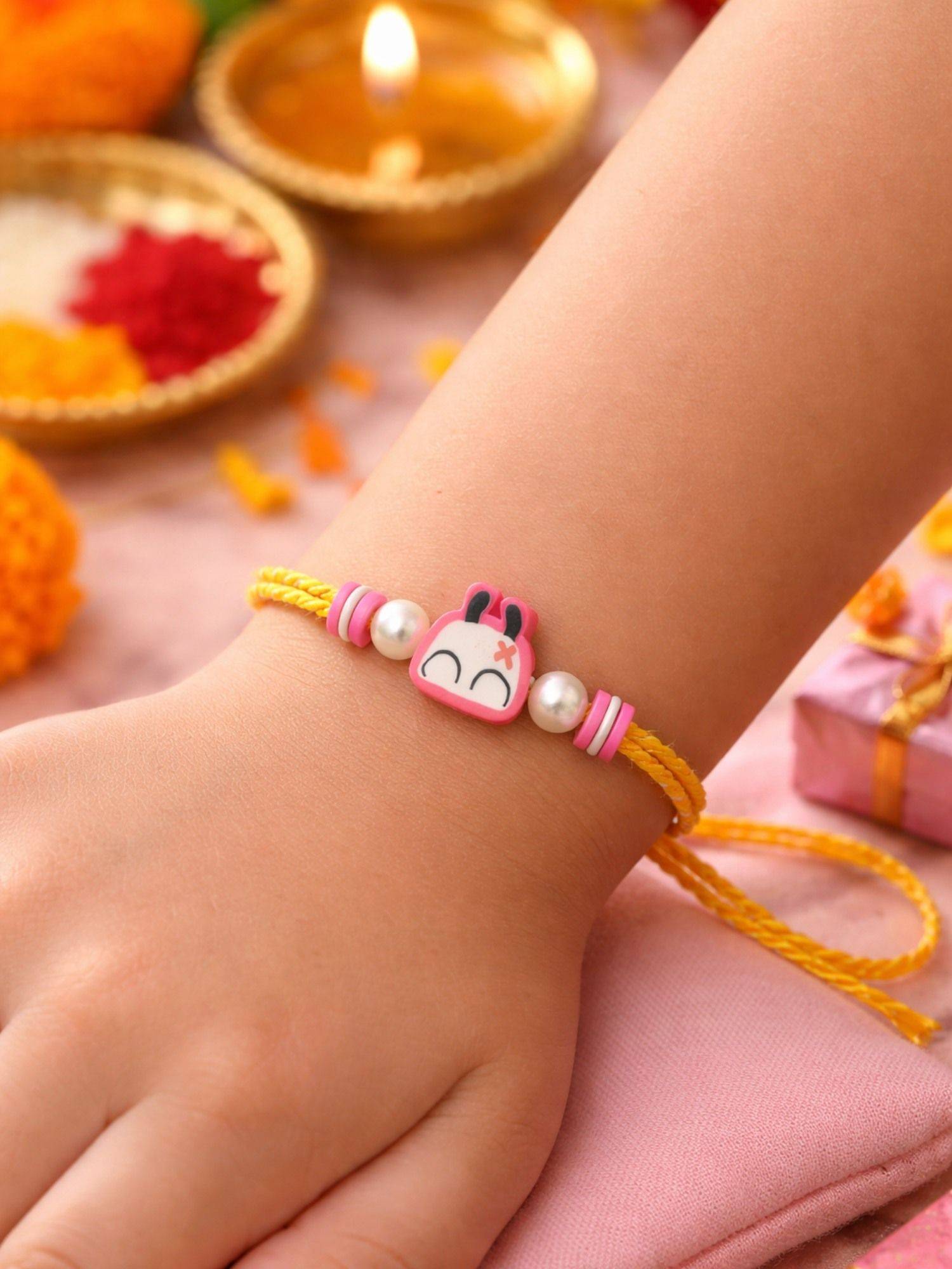 Digital Dress Room Kids Pink Bunny White Pearl Rakhi