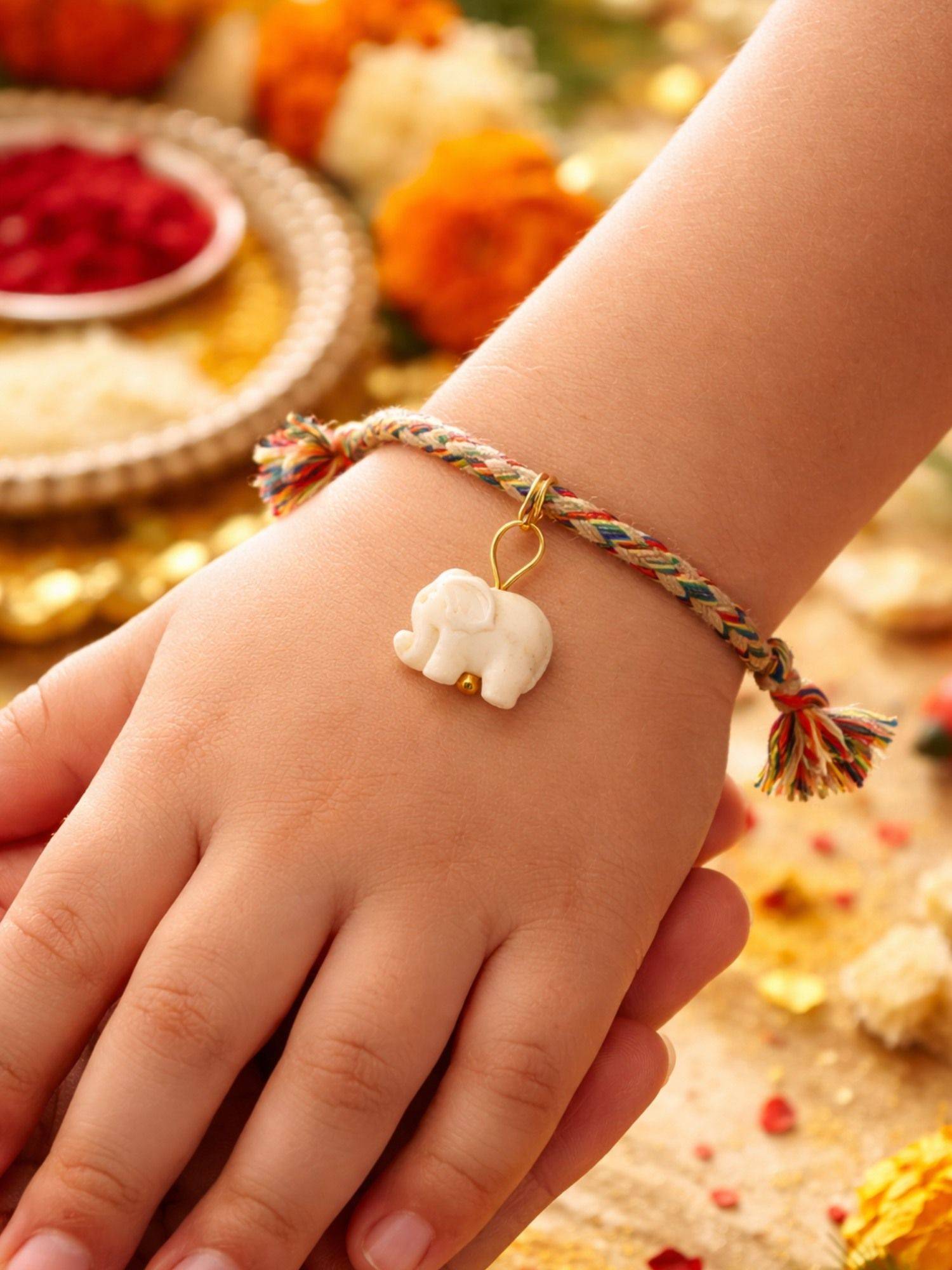 Digital Dress Room Kids Cute Off White Elephant Rakhi