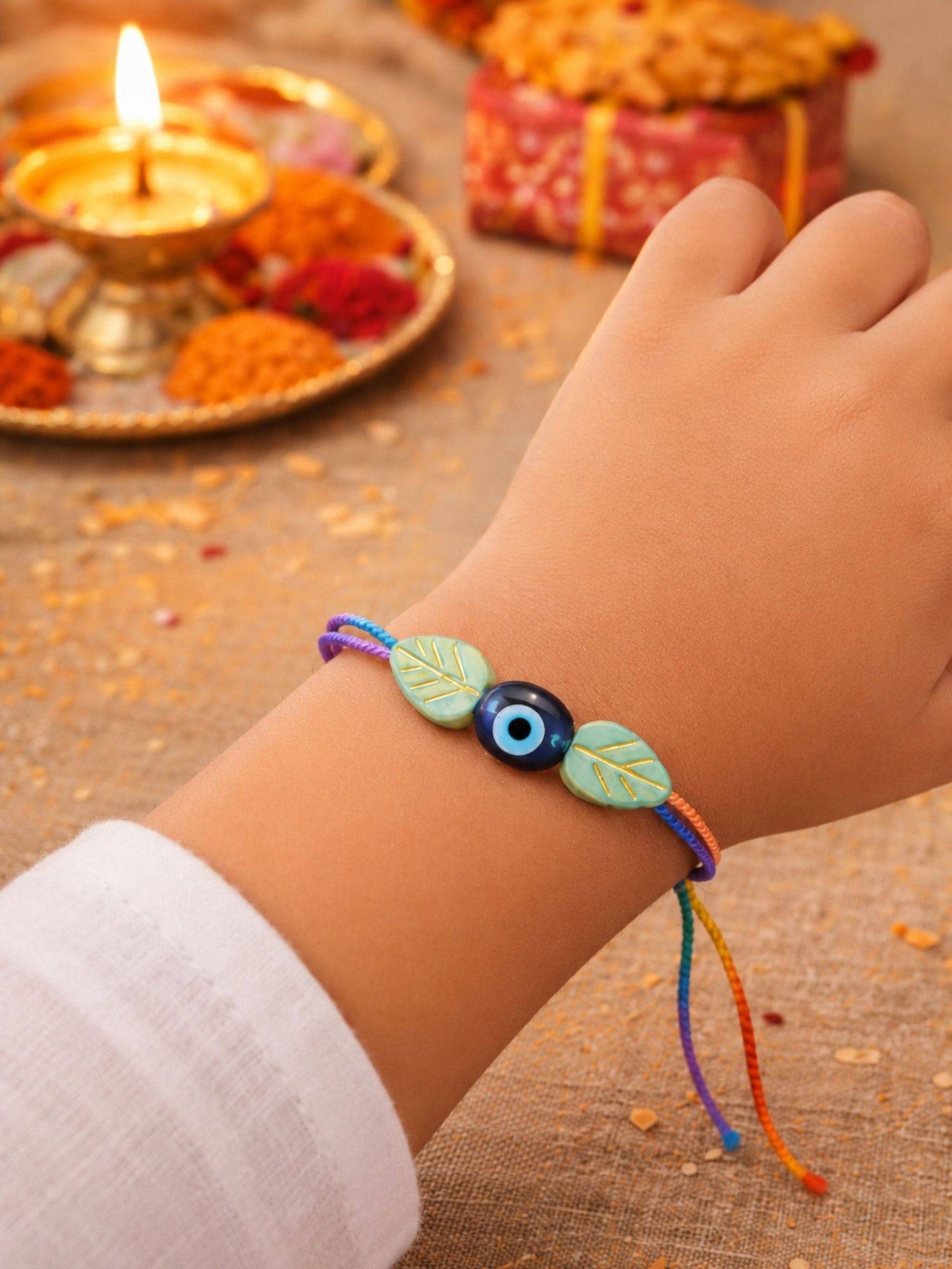 Digital Dress Room Kids Multi-Color Evil Eye Leaf Rakhi