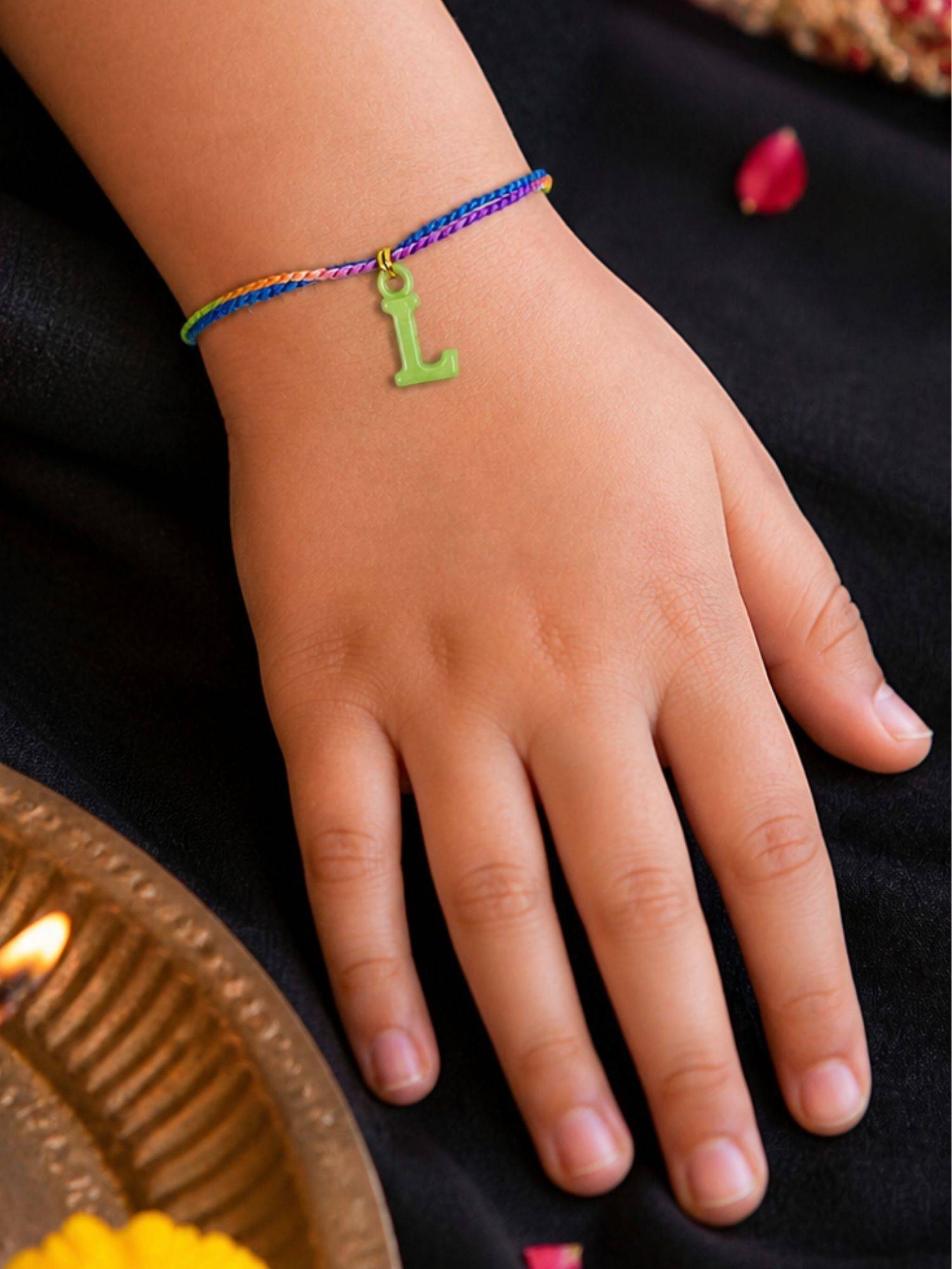 Digital Dress Room Kids Green L Letters Rakhi