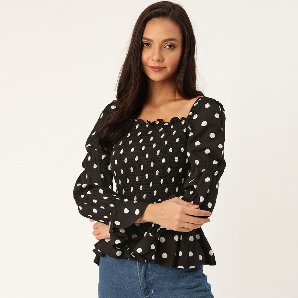 Twenty Dresses By Nykaa Fashion Pep It Up Black Polka Dot Top - Black ...