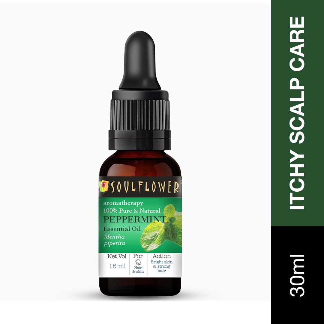 Soulflower Organic Peppermint Essential Oil for Hair Growth, Itchy Scalp Care, Dandruff Control