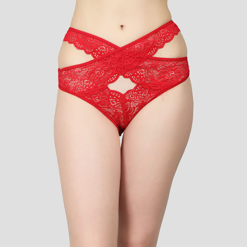 Buy RED LACE-UP NYLON HIPSTER PANTY (FS) for Women Online in India