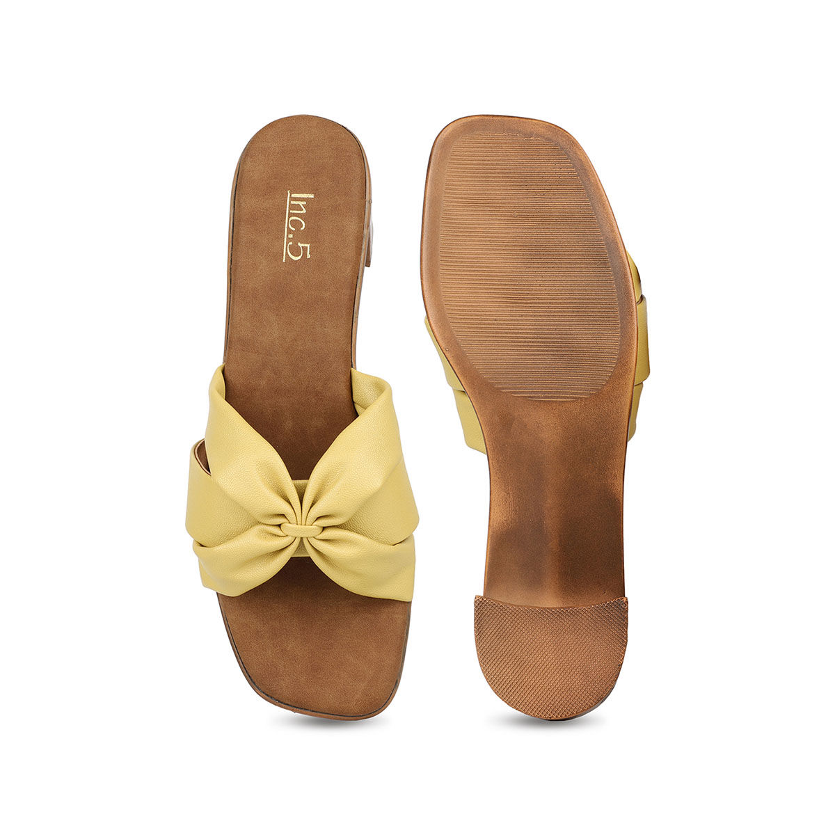 Buy Inc.5 Women Yellow Solid Square Toe Party Wear Heels Online