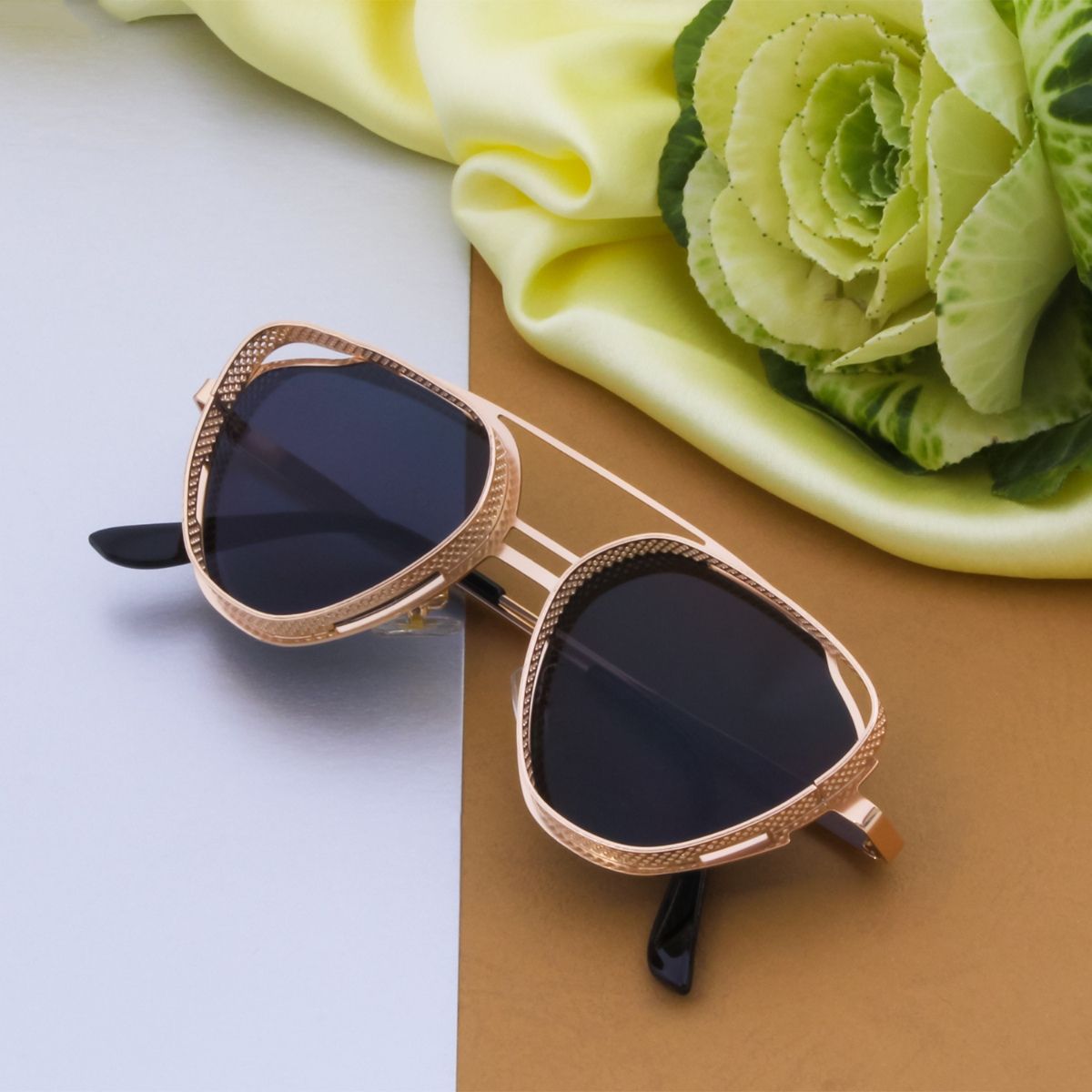 Black & Gold Round Side Shield Sunglasses | Classy Men Collection