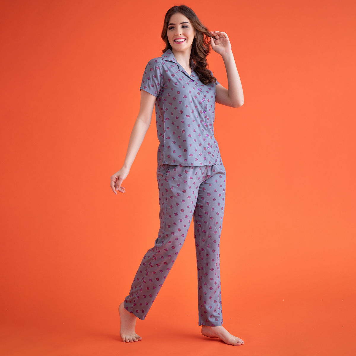 buy-clovia-star-print-button-me-up-shirt-pyjama-set-in-dark-grey