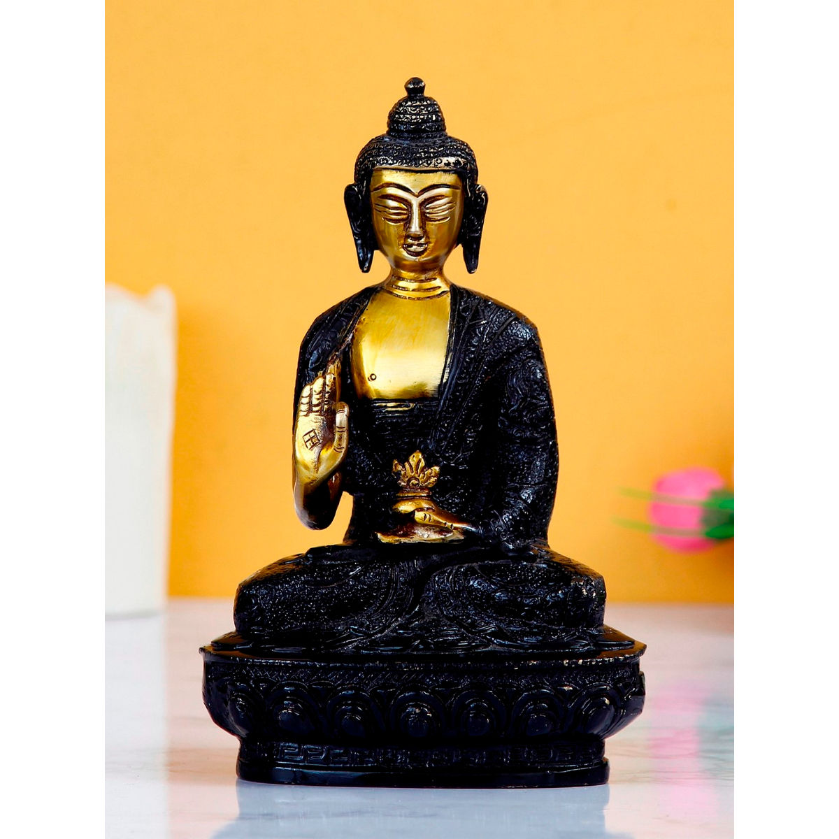 eCraftIndia Golden and Black Meditating Blessing Buddha Brass Antique ...