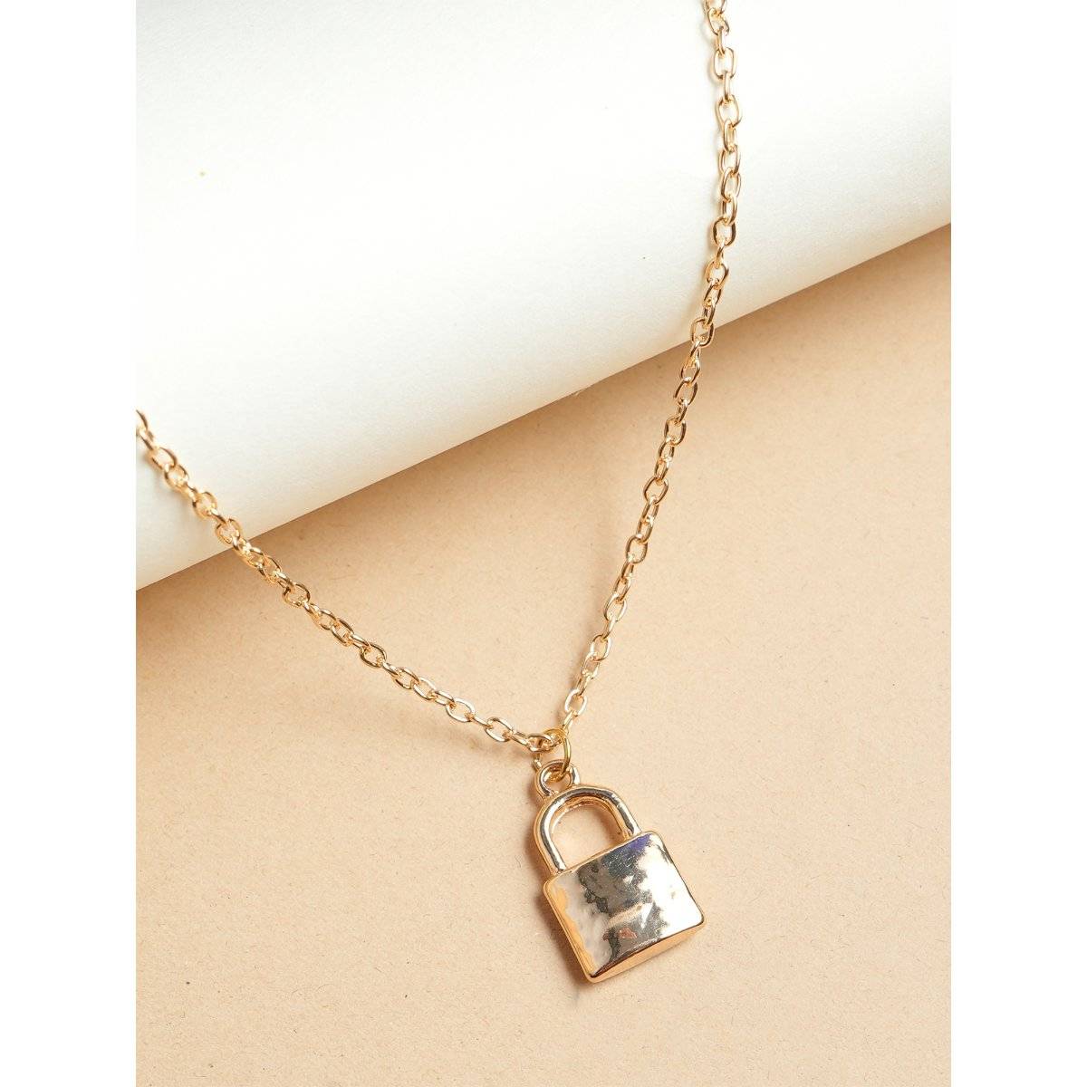 VIRAASI Gold Lock Shape Chain Necklace