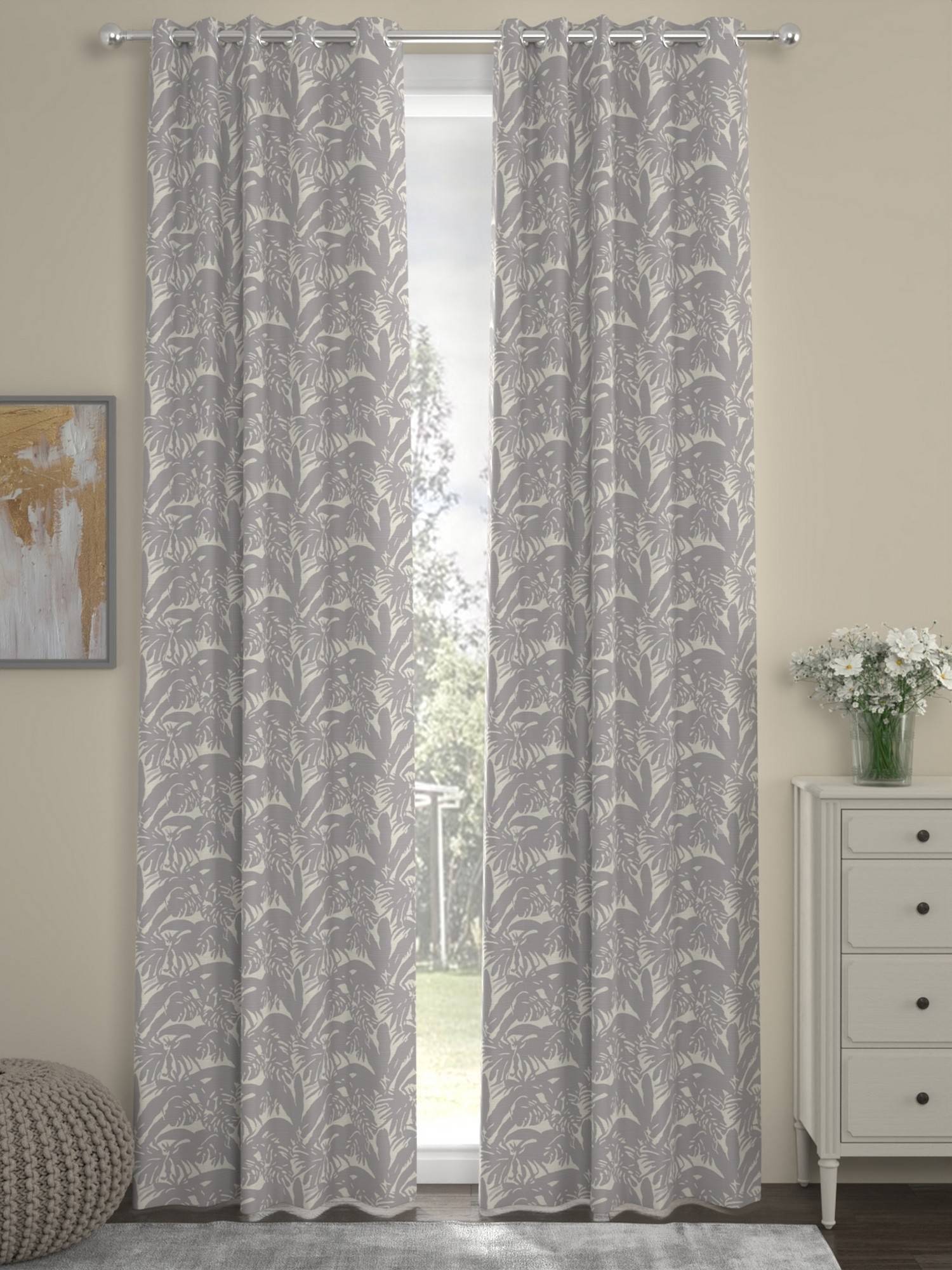 Rosara Home Grey Tropical Regular Long Door Curtains (Pack of 2) (9 x 4 Feet)