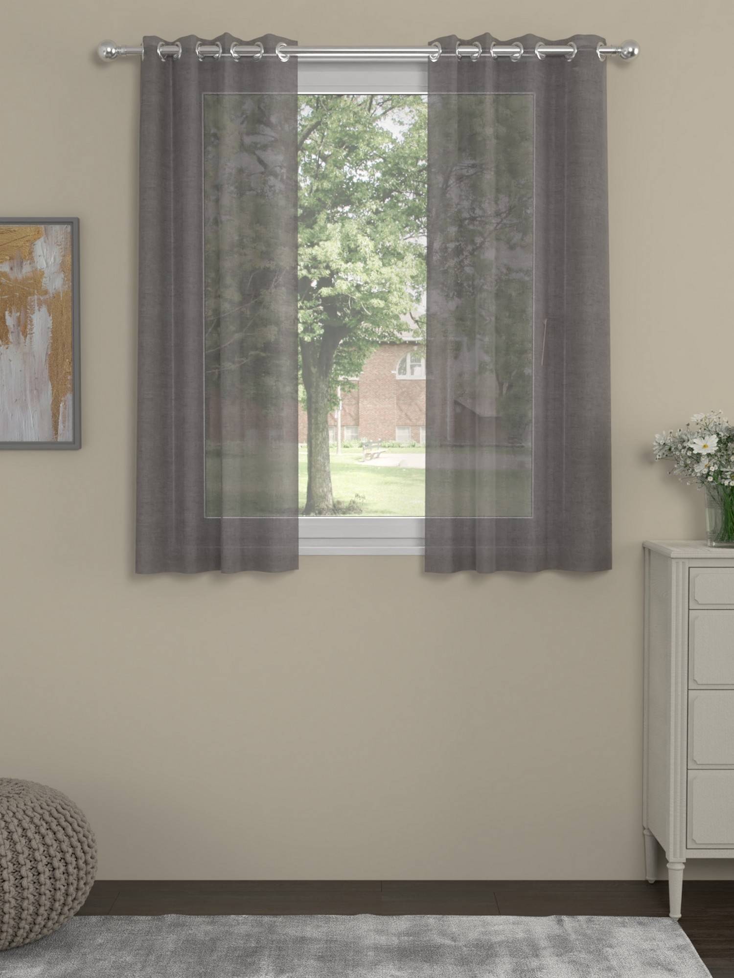 Rosara Home Grey Solid Transparent Window Curtains (Pack of 2) (5 x 4 Feet)