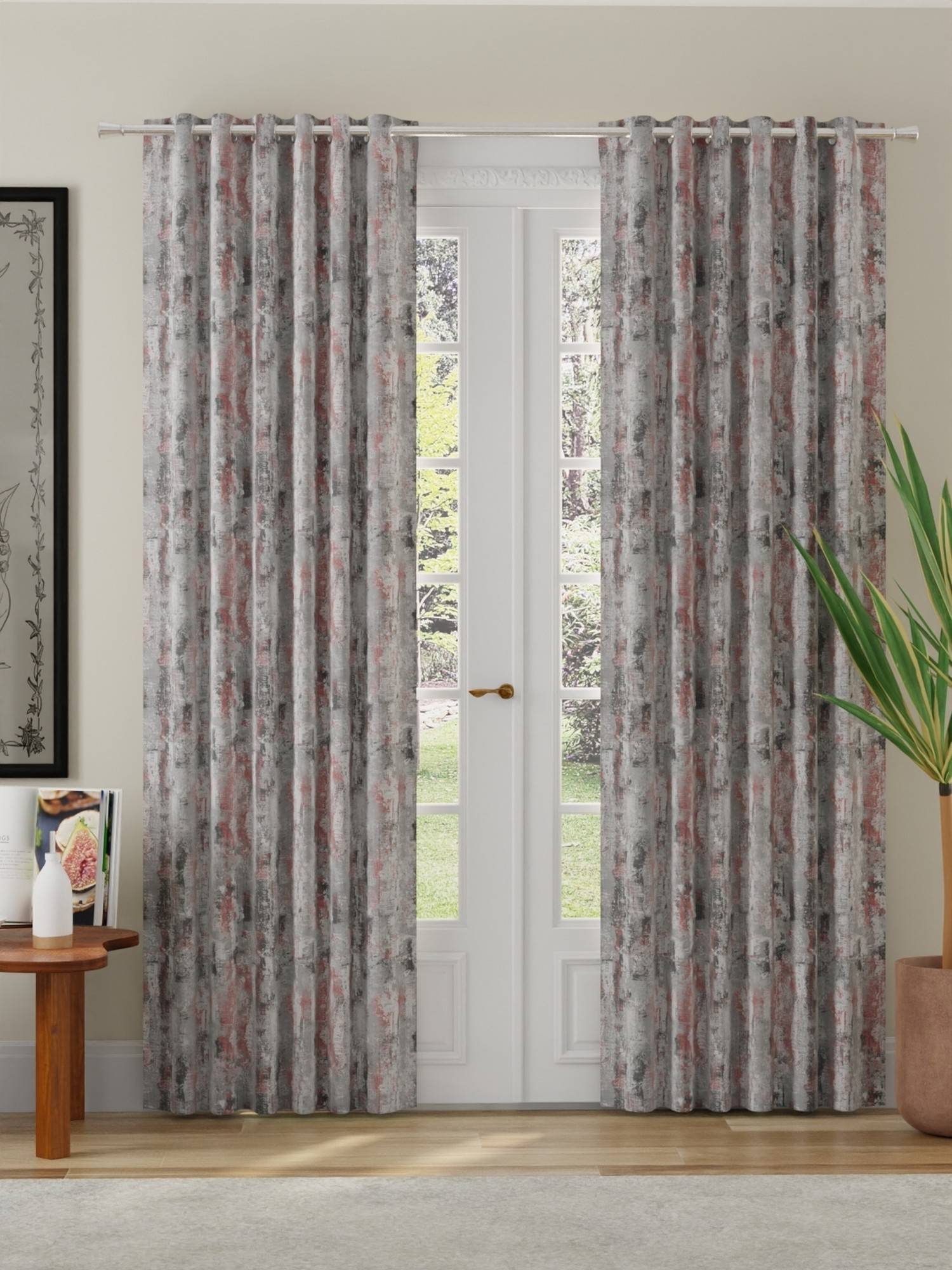 Rosara Home Grey Abstract Room Darkening Long Door (Pack of 2) (8 x 4 Feet)