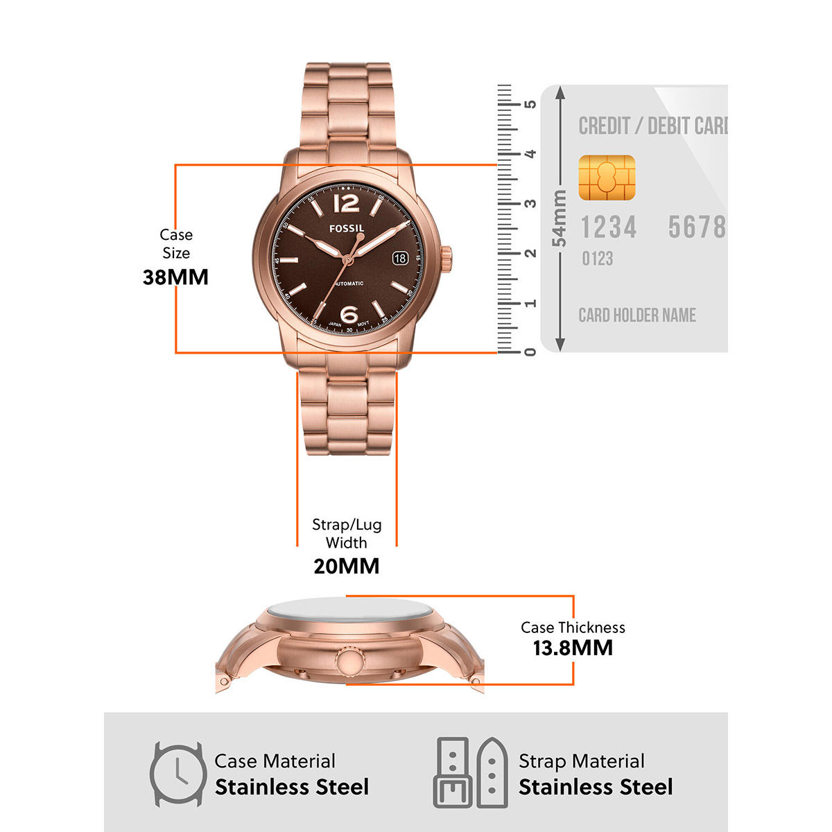 Buy Fossil Heritage Rose Gold Watch ME3258 (Medium) Online