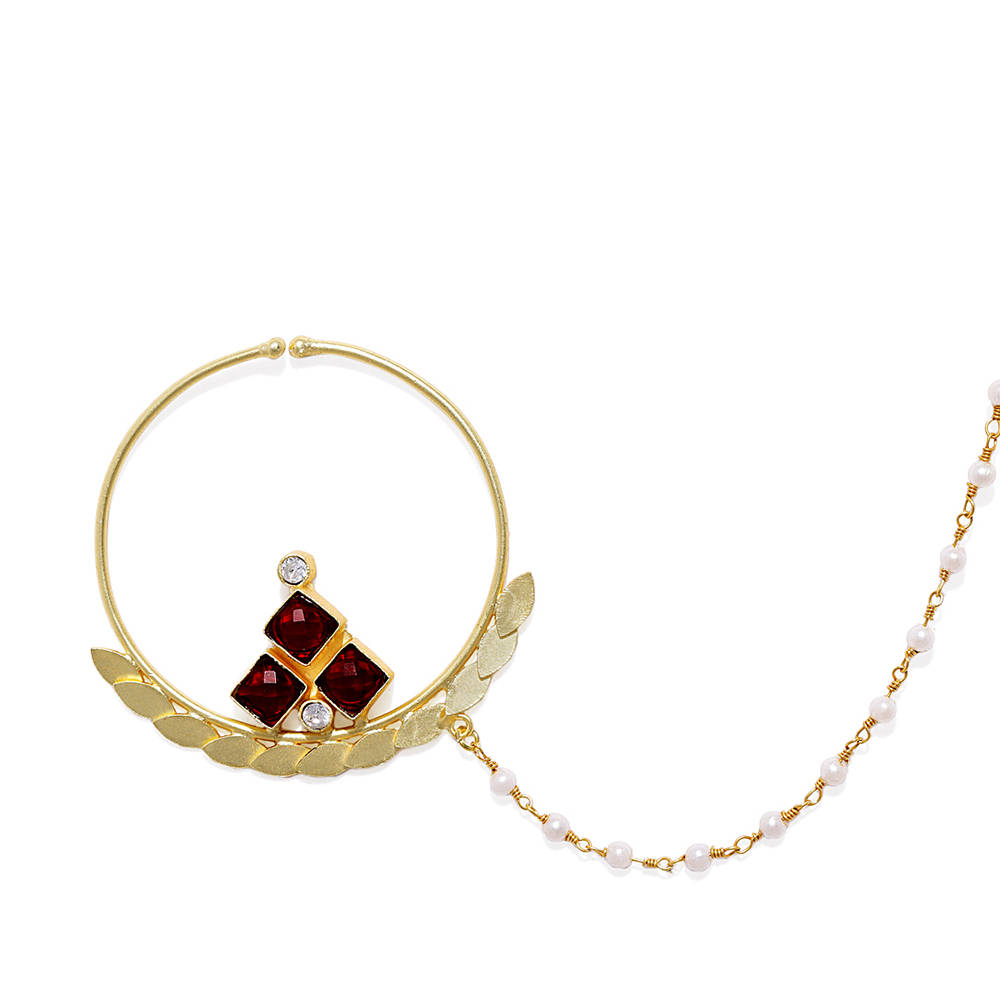 Buy AccessHer Gold-Toned & Maroon Ruby Stone Studded Nose Ring With ...