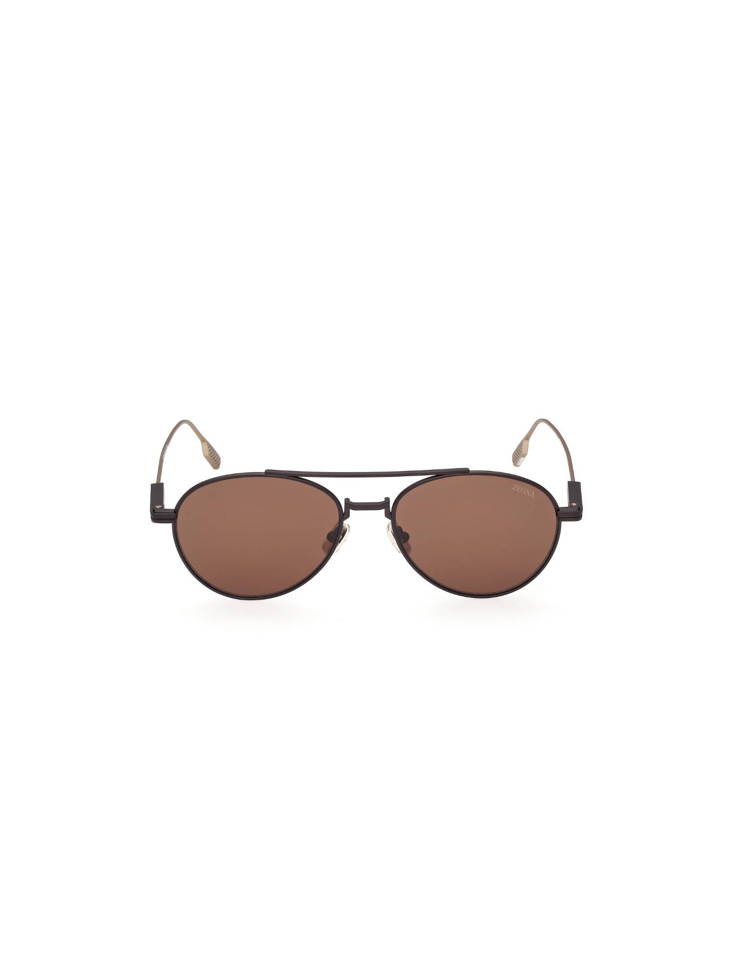 Ermenegildo Zegna Men Metal Brown Frame Brown Lens Aviator Full Rim Sunglass-Ez0288 55 49E (55)
