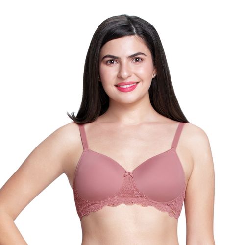 Buy Amante Solid Padded Non-wired Full Coverage Lace Bra - Purple Online