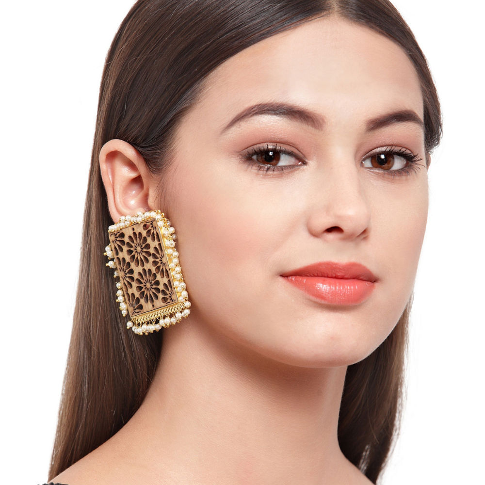 PANASH Kalakriti Floral & Square Shaped Wooden Studs Earrings Buy
