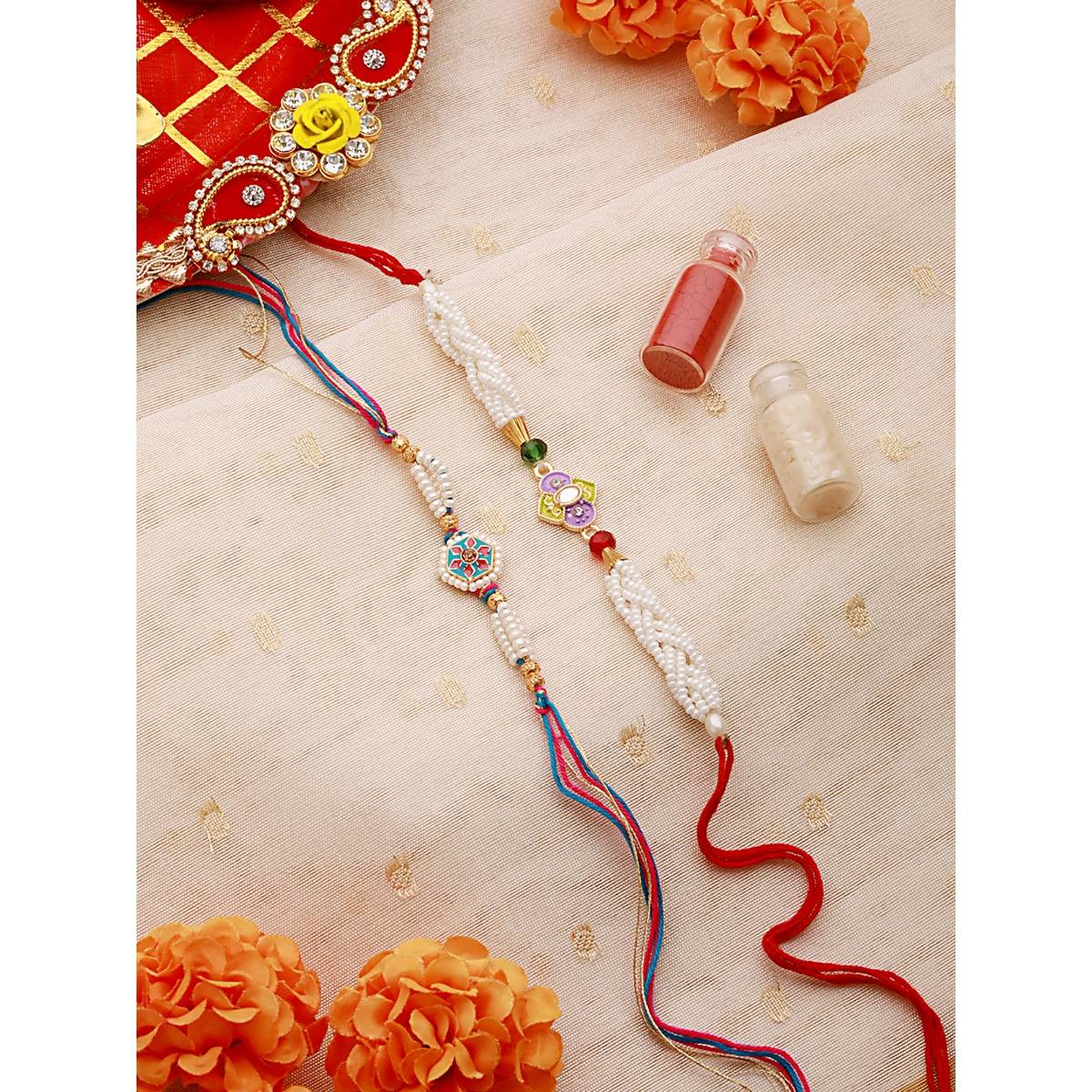 Aatmana Beaded & Meenakari Work Thread Rakhi with Roli Chawal
