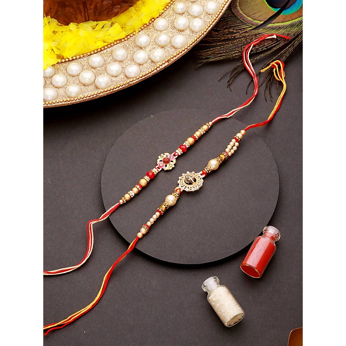 Aatmana Om & Ganpati Religious Rudraksh Rakhi with Roli Chawal