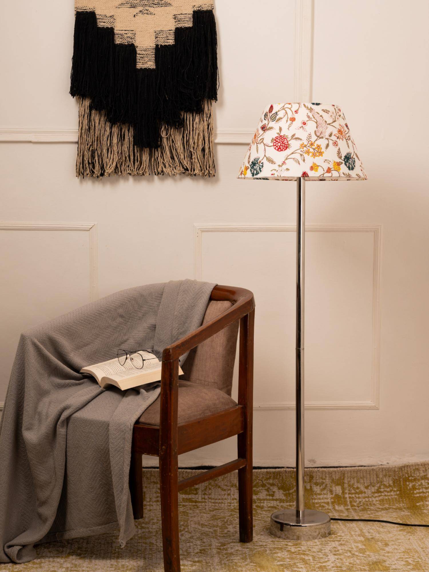 Green Girgit Chrome Color Metal Floor Lamp with Taper White Multi-Color Lamp Shade