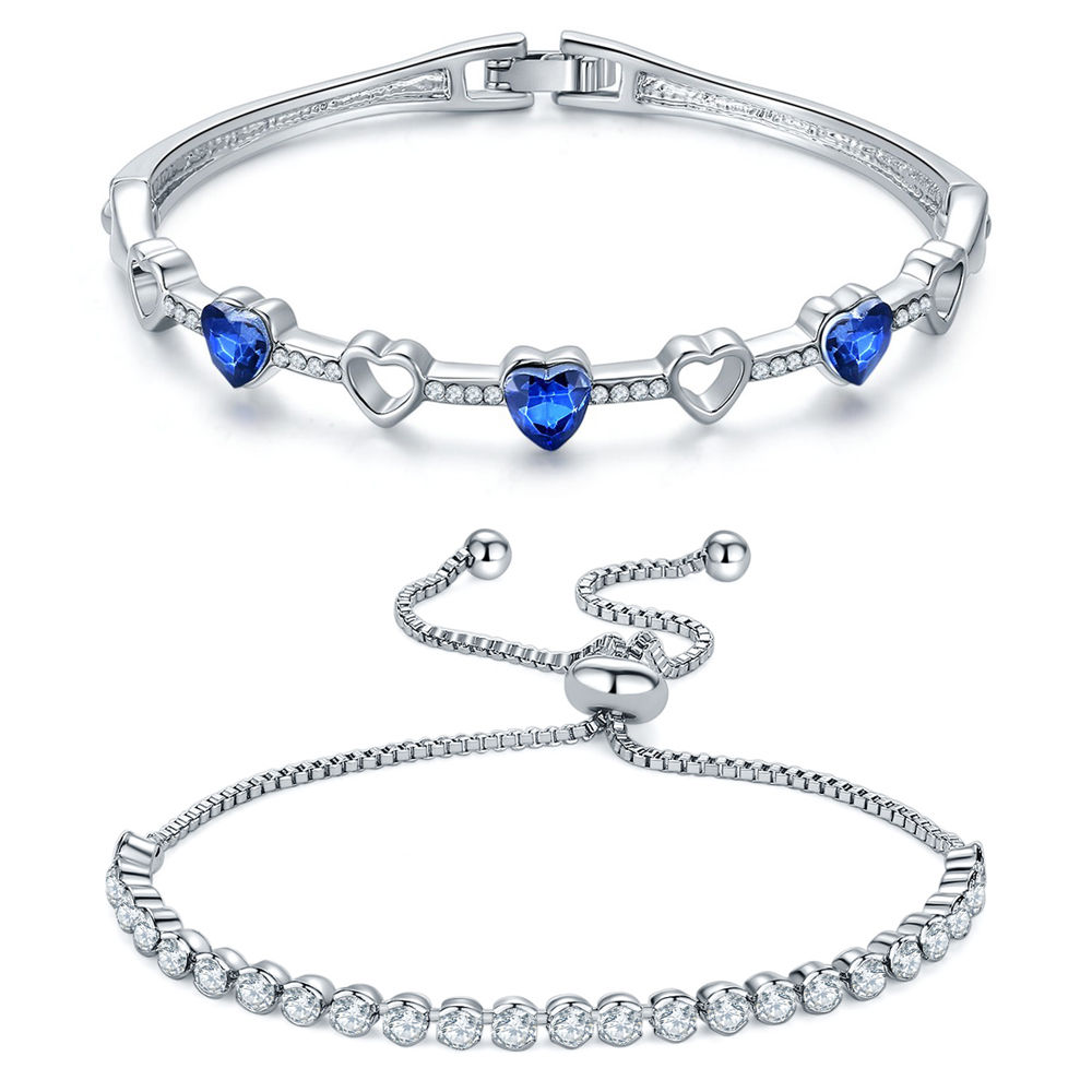Jewels Galaxy Luxuria White And Royal Blue Heart Design Platinum Plated  Bracelets Combo of 2 Buy Jewels Galaxy Luxuria White And Royal Blue Heart  Design Platinum Plated Bracelets Combo of 2 Online