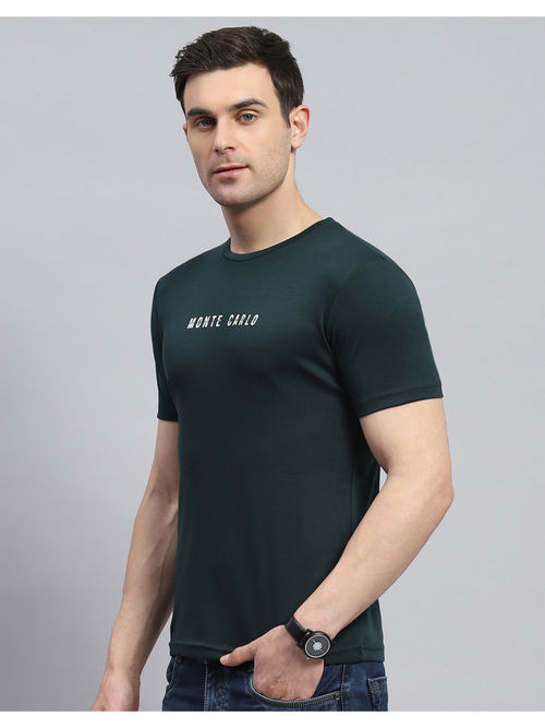 Monte Carlo Mens Dark Green Typography Round Neck Half Sleeve Casual T-Shirt